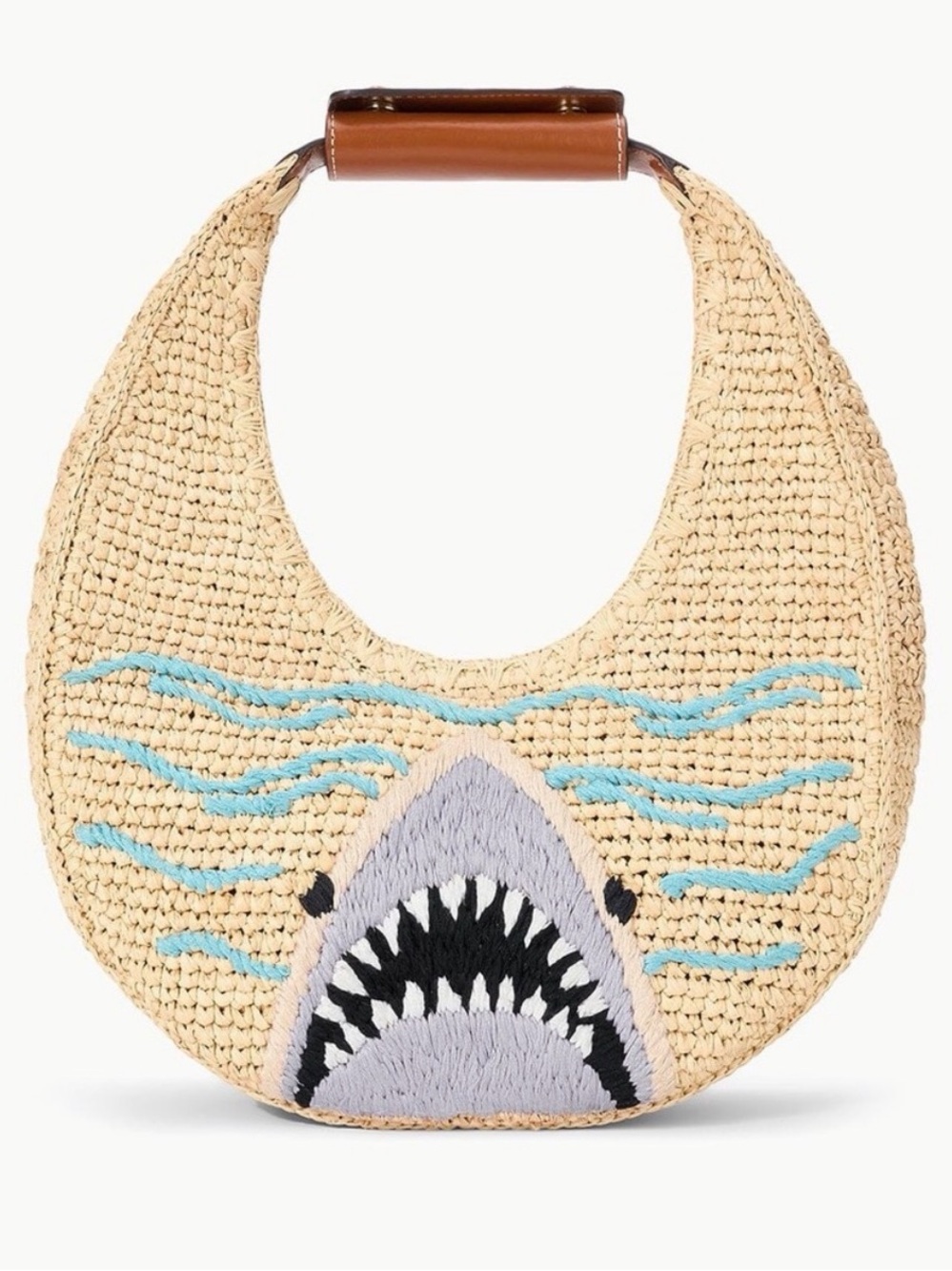 STAUD Shark Raffia Shoulder Bag - Natural, Blue, Gray, Black